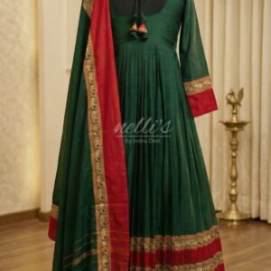 Alternative view of Handloom Narayanpet Cotton Elephant Border Dress – Green Traditional Ethnic Wear