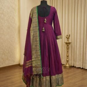 Alternative view of Handloom Narayanpet Cotton Zari Border Dress – Purple Color