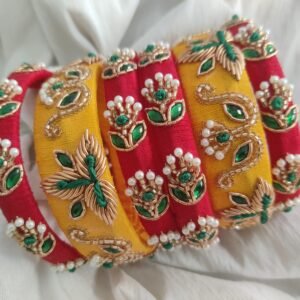 Yellow with Red Hand made bangles