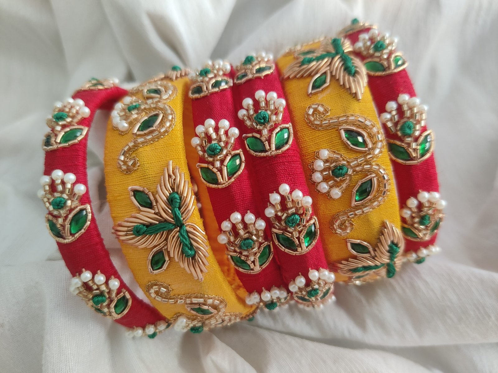 Yellow with Red Hand made bangles