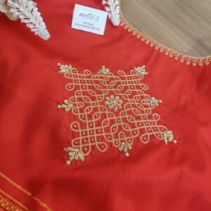 Kollam design maggam work blouse with gold embroidery