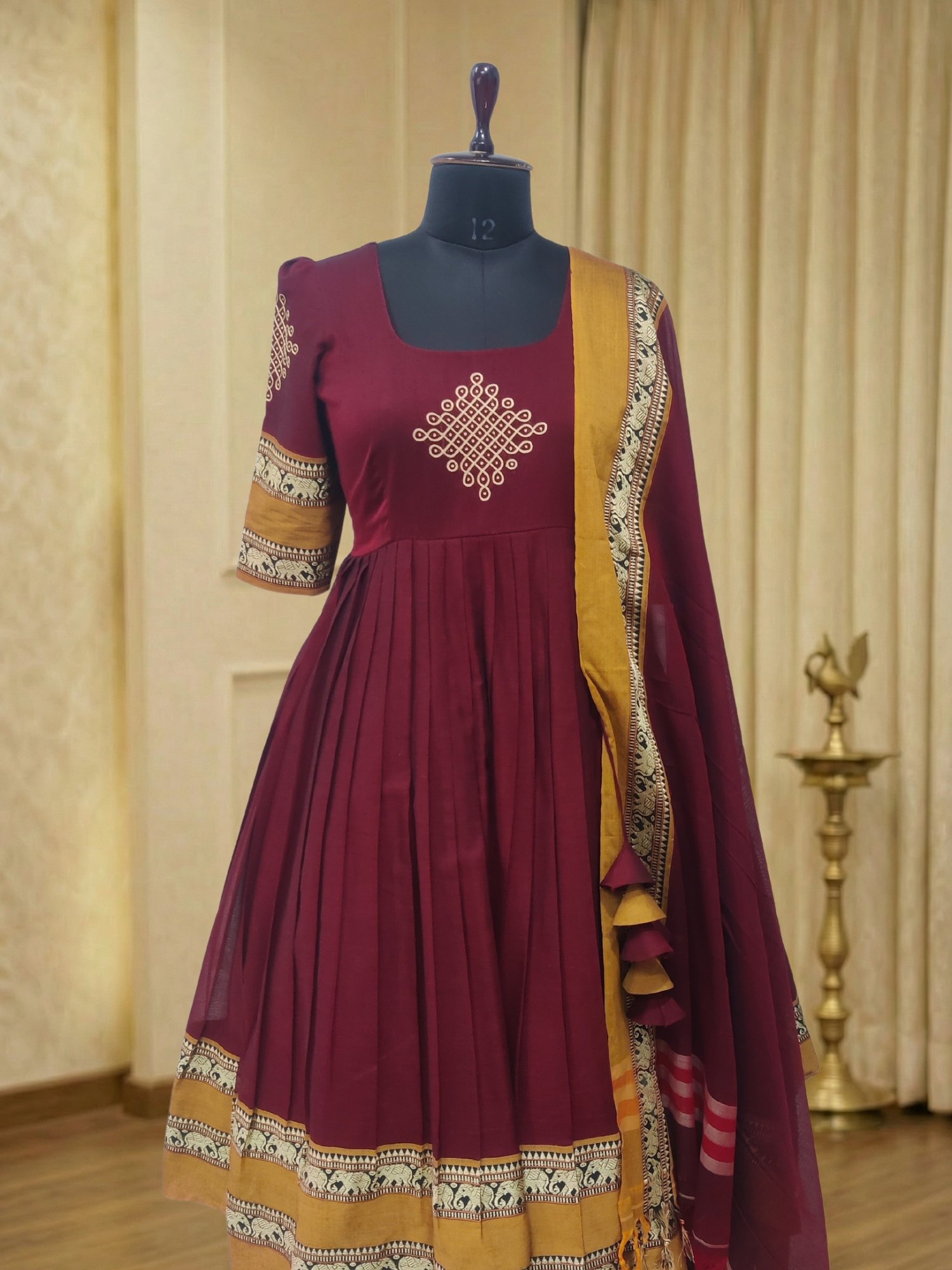 narayanpet cotton elephant border dress maroon traditional ethnic wear