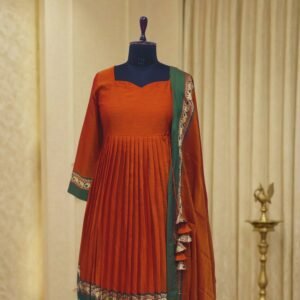 Alternative view of Handloom Narayanpet Cotton Elephant Border Dress – Orange Traditional Ethnic Wear