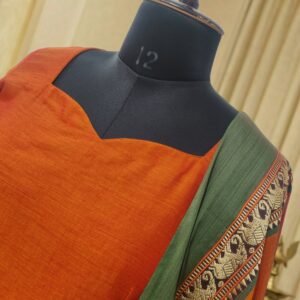 narayanpet cotton elephant border dress orange traditional ethnic wear