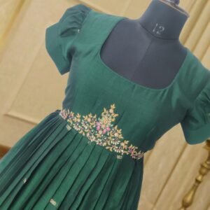 narayanpet cotton maggam work long frock with dupatta green ethnic wear