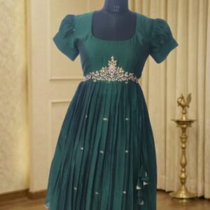 narayanpet cotton maggam work long frock with dupatta green ethnic wear